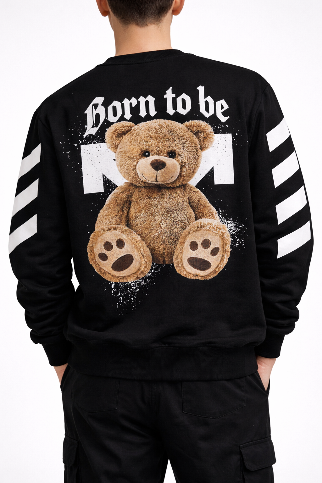 Bluză Oversize Neagră Bărbați – Bear Teddy Born To Print Streetwear