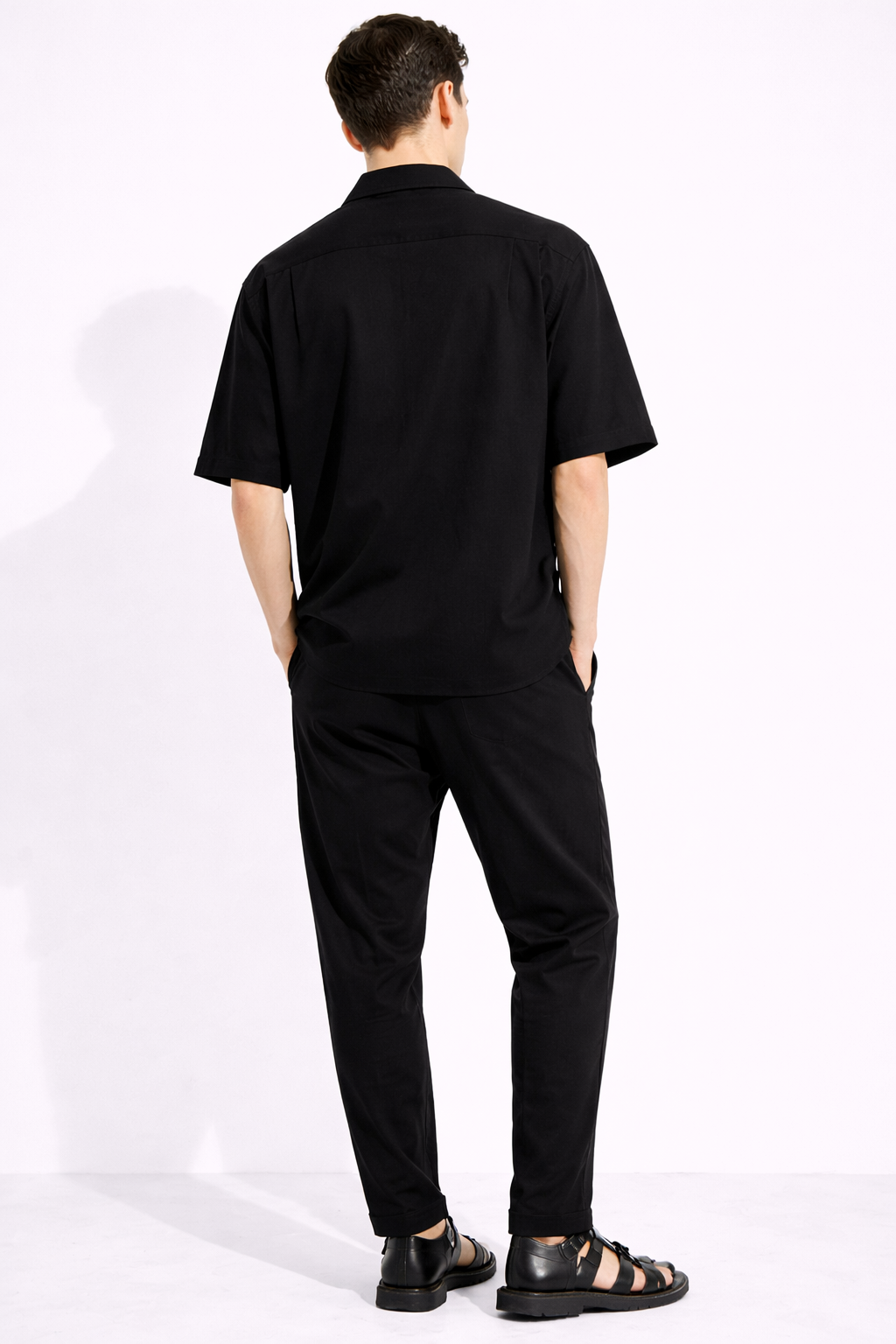 Compleu Bărbați Casual Tricou cu Fermoar și Pantaloni Lungi, Set Două Piese Negru