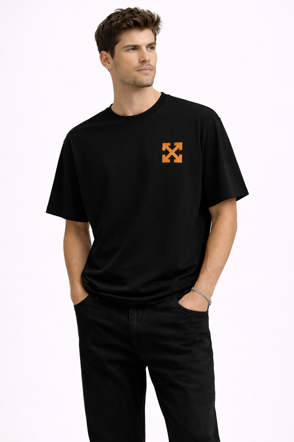 Tricou Bărbați Oversize Negru cu Print Streetwear, Casual Modern