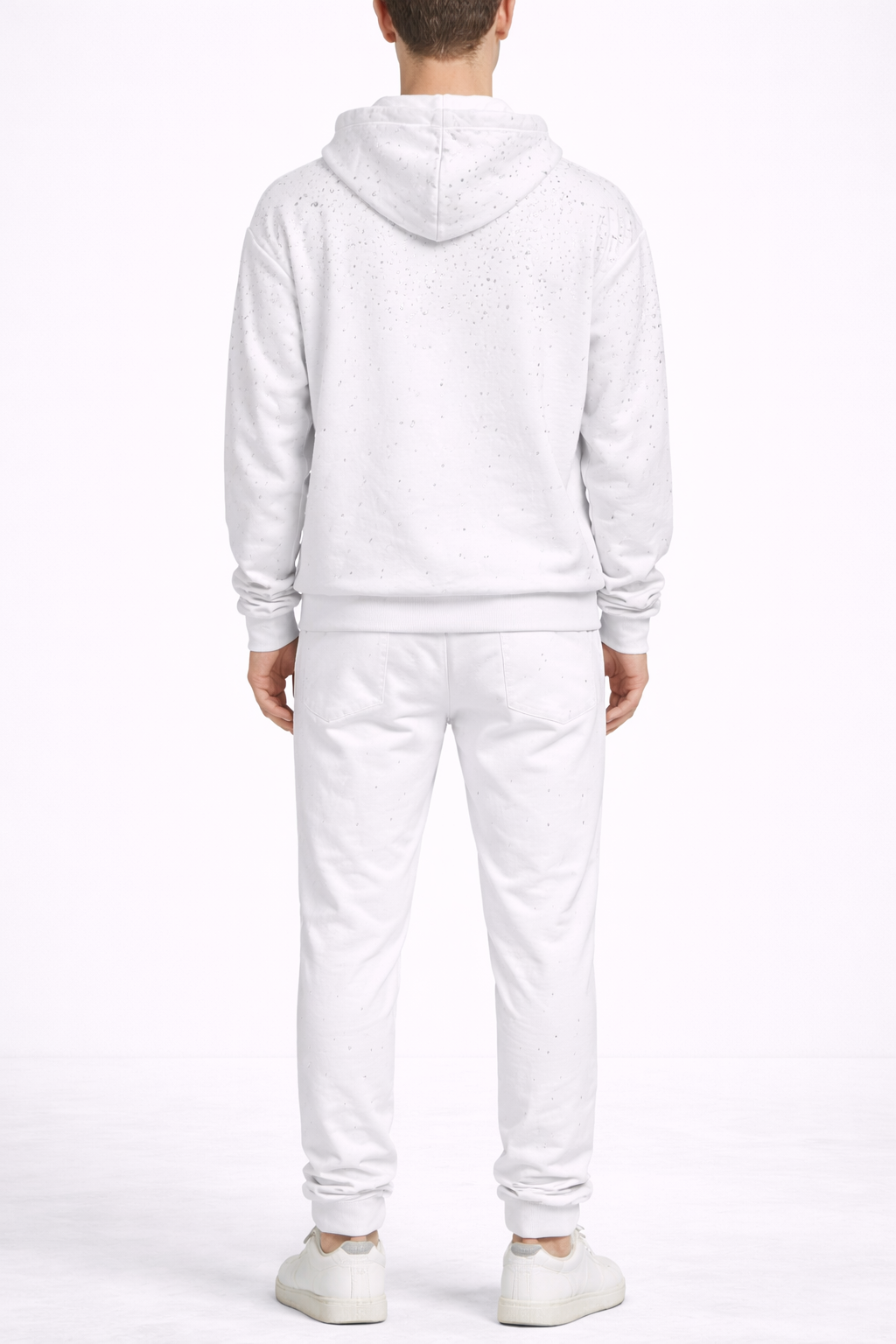 Trening Unisex Alb cu Pietre – Hanorac și Pantaloni Oversize Casual