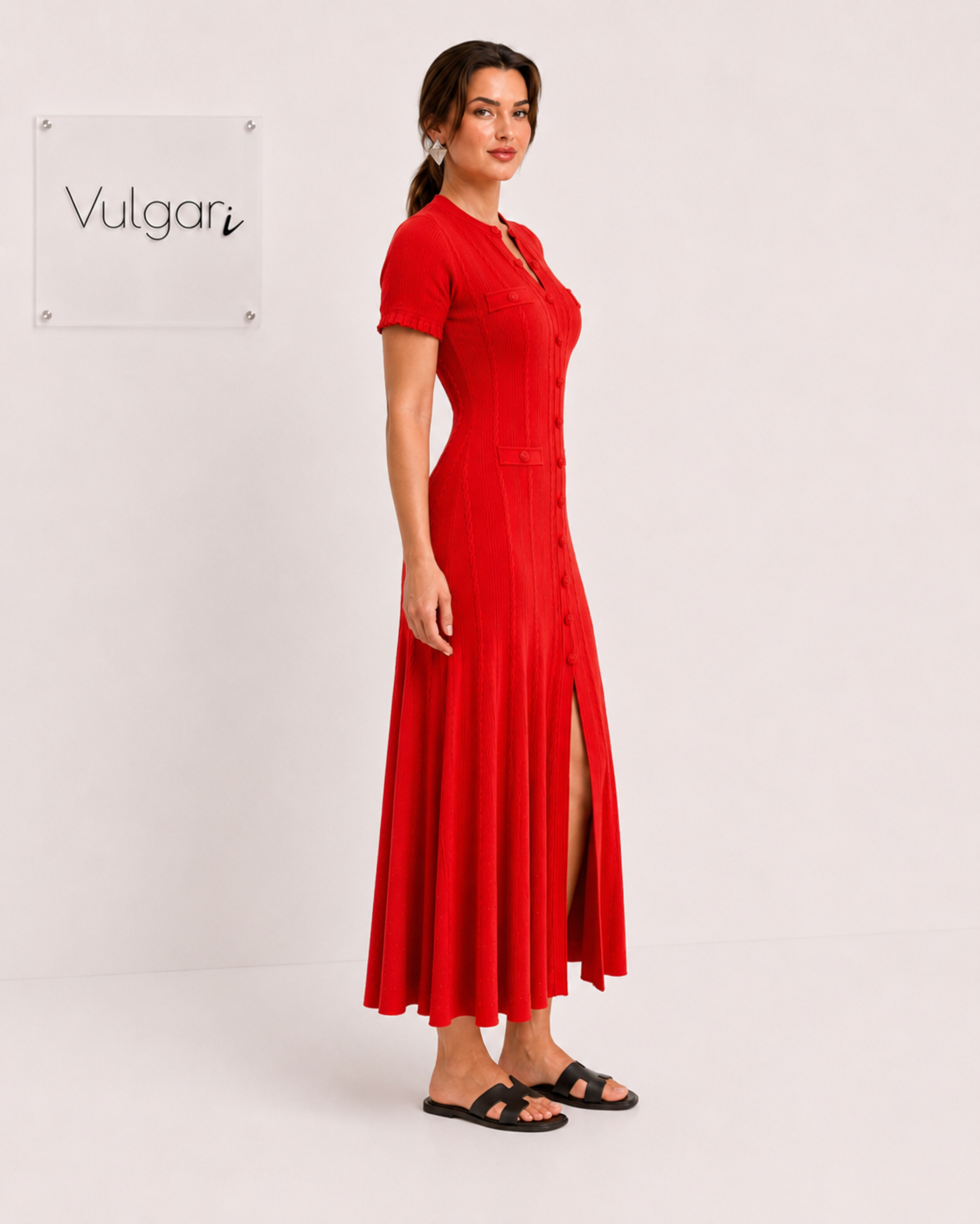 Rochie maxi roșie premium cu fustă amplă și design sofisticat