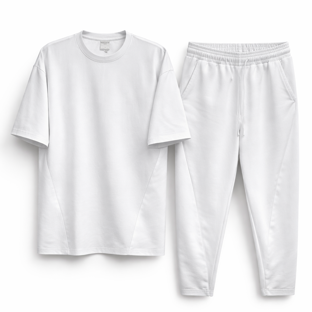 Compleu Sport Alb/Negru Oversize Bărbați – Tricou și Pantaloni Casual