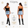 Fustă-pantalon damă denim (Skort), talie înaltă, albastru deschis, cu pantaloni scurți integrați