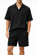 Compleu Bărbați Vară Cămașă și Pantaloni Scurți Casual Două Piese Crem sau Negru