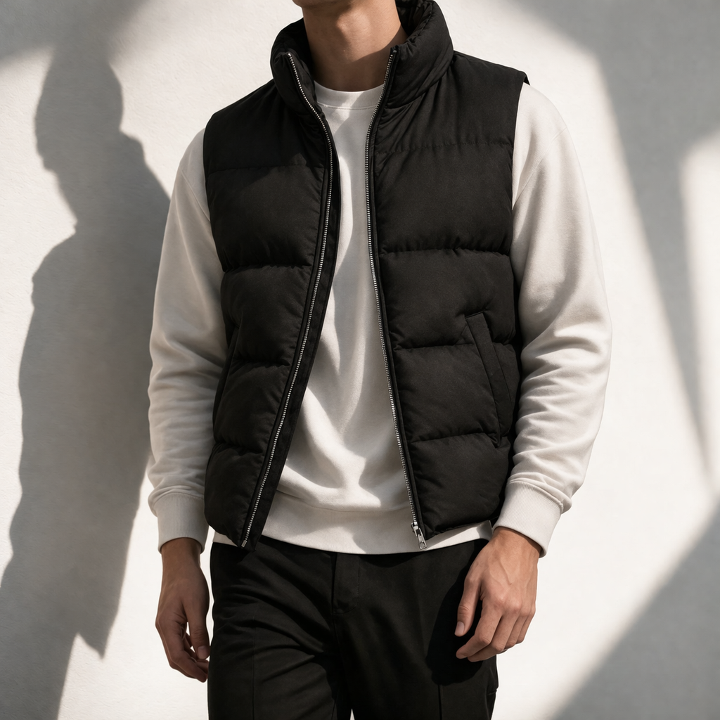 Vestă Matlasată Neagră Bărbați – Puffer Casual Streetwear
