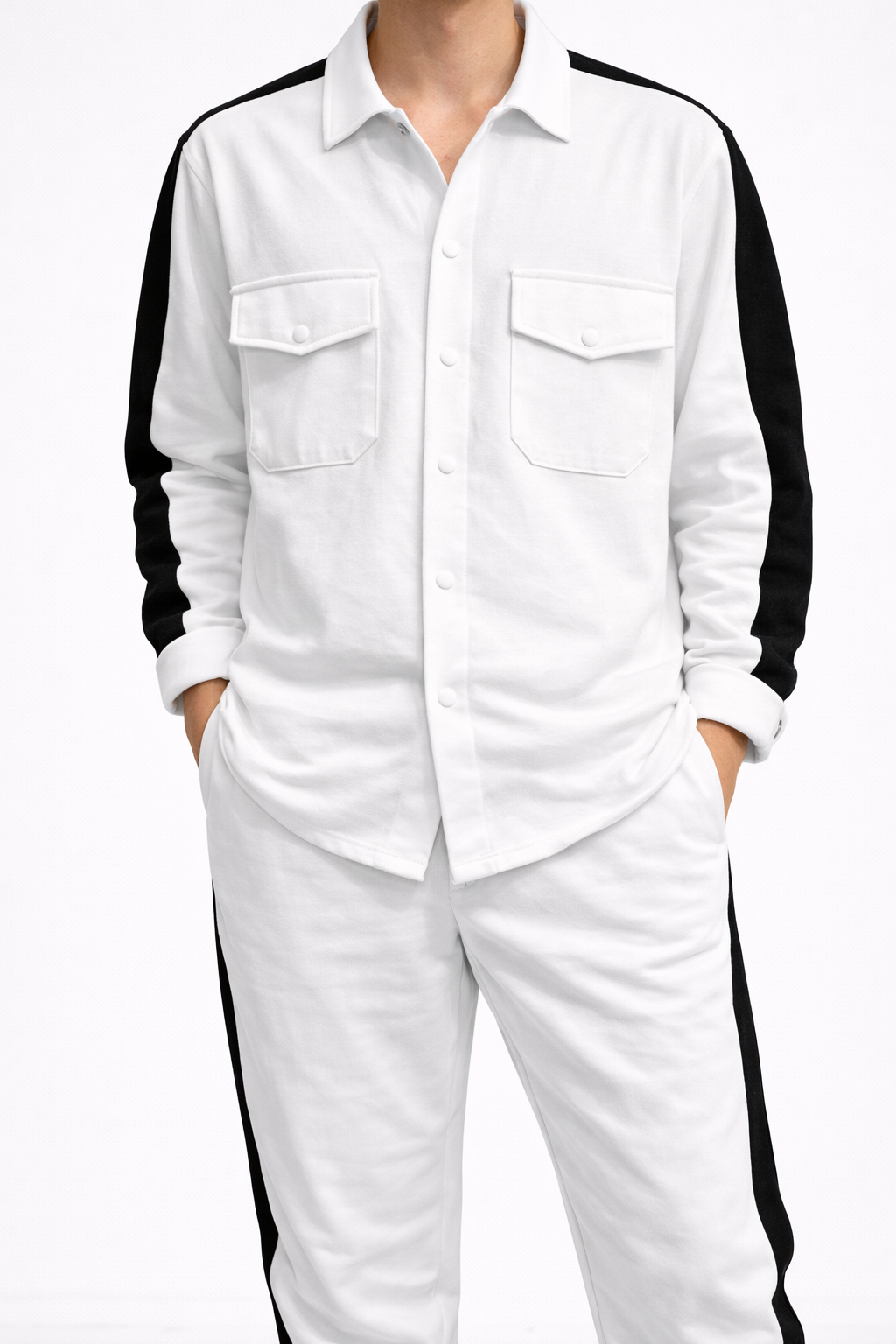 Trening Unisex Alb – Cămașă și Pantaloni Fashion Casual