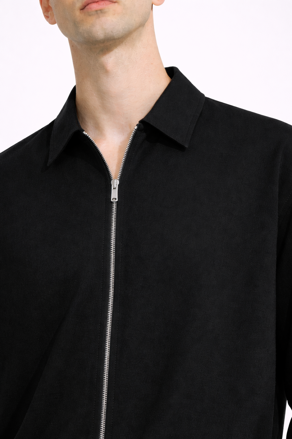 Compleu Bărbați Casual Tricou cu Fermoar și Pantaloni Lungi, Set Două Piese Negru