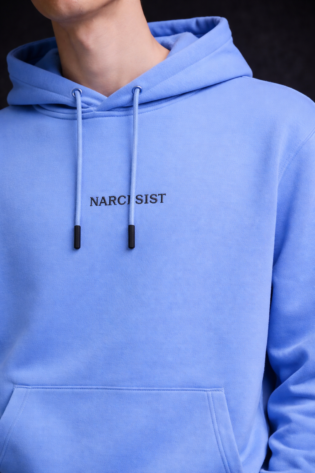 Hanorac Oversize Albastru Bărbați – Narcissist Print Streetwear