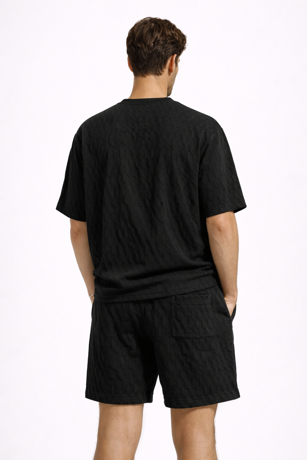 Compleu Bărbați Vară Tricou Oversize și Pantaloni Scurți Casual Două Piese Negru