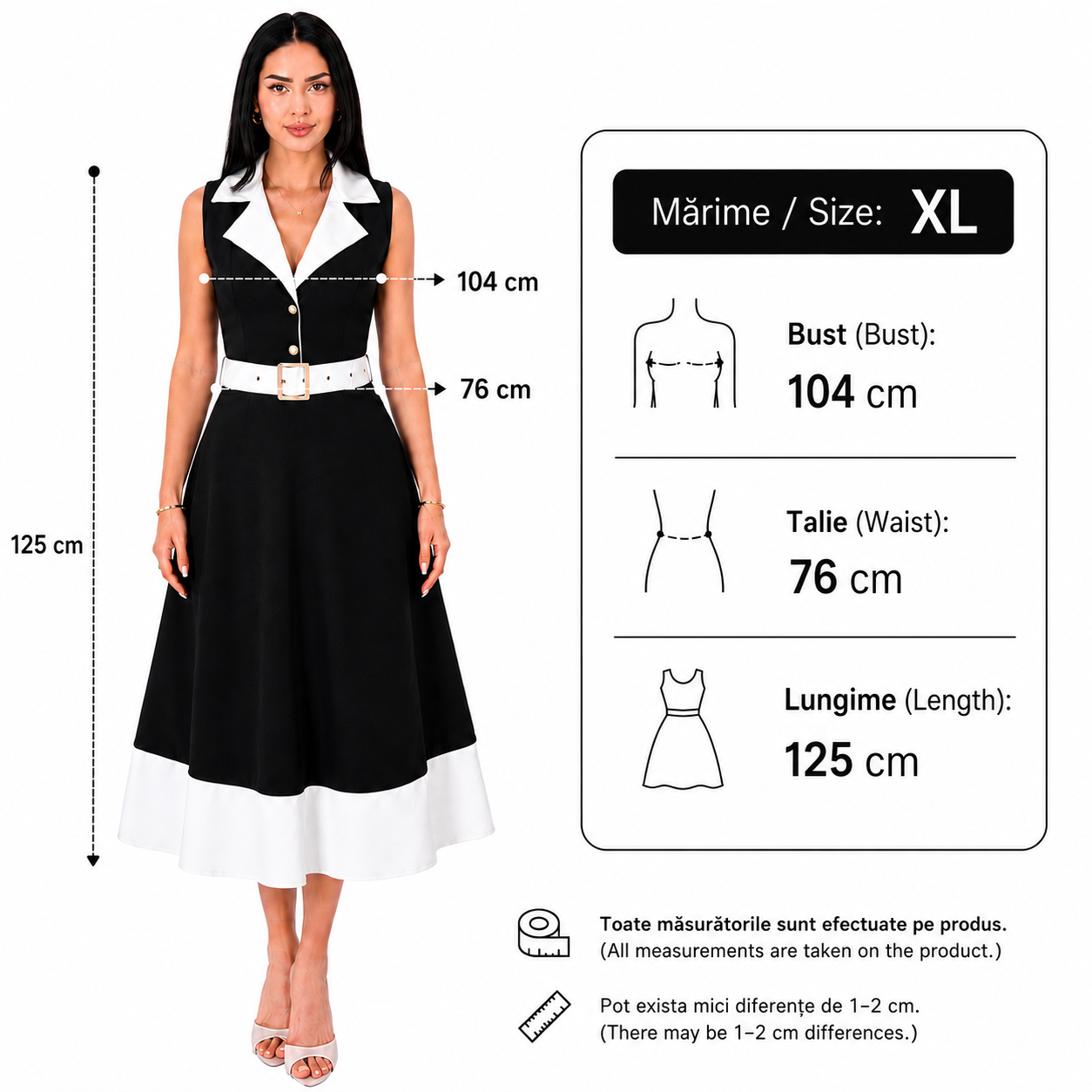 Rochie dama eleganta midi cu curea inclusa, fara maneci, croi clos, albastru deschis cu alb, office, casual, de ocazie