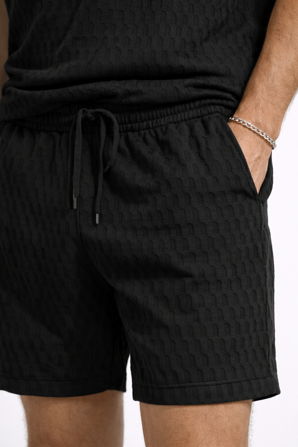 Compleu Bărbați Vară Tricou Oversize și Pantaloni Scurți Casual Două Piese Negru