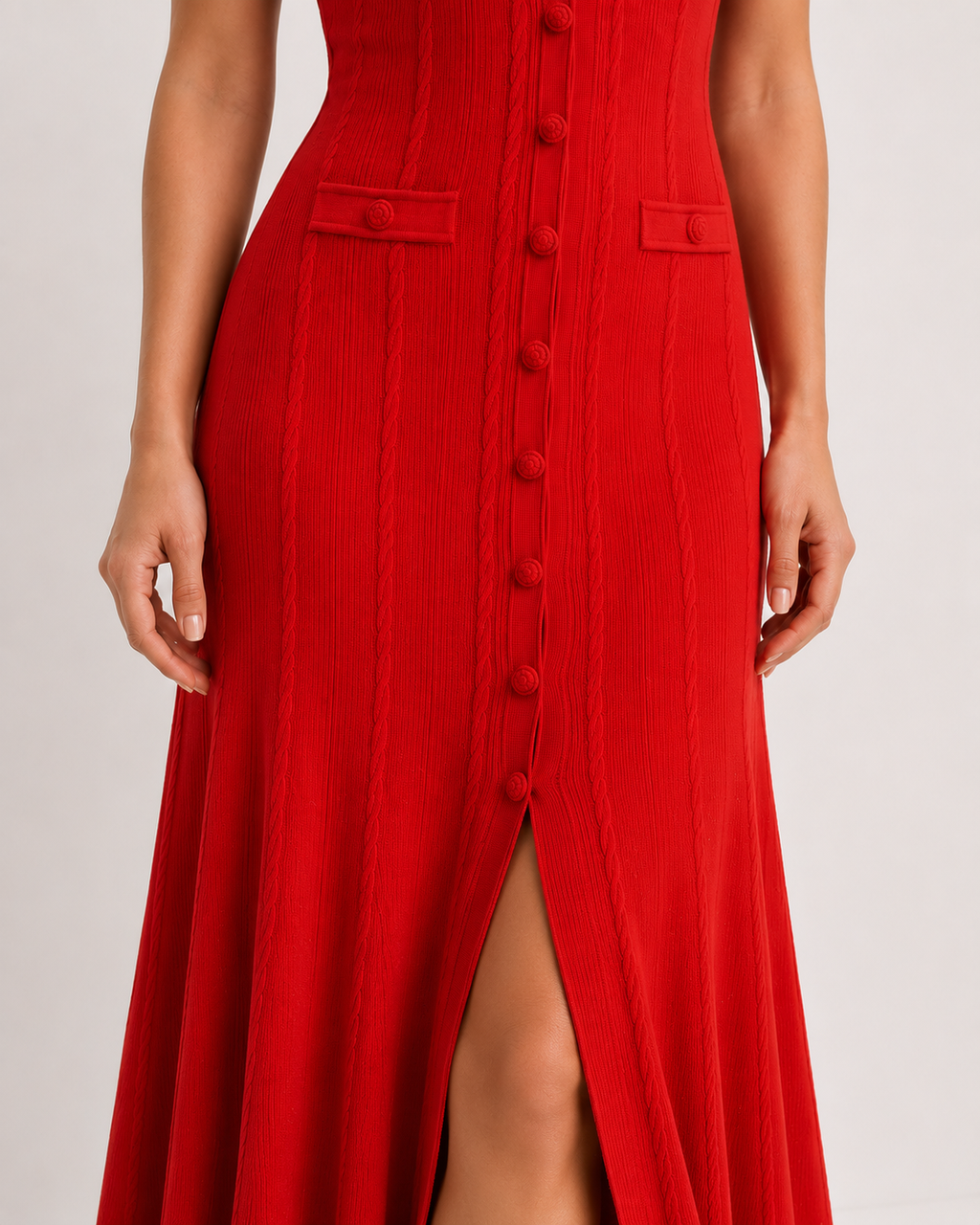Rochie maxi roșie premium cu fustă amplă și design sofisticat