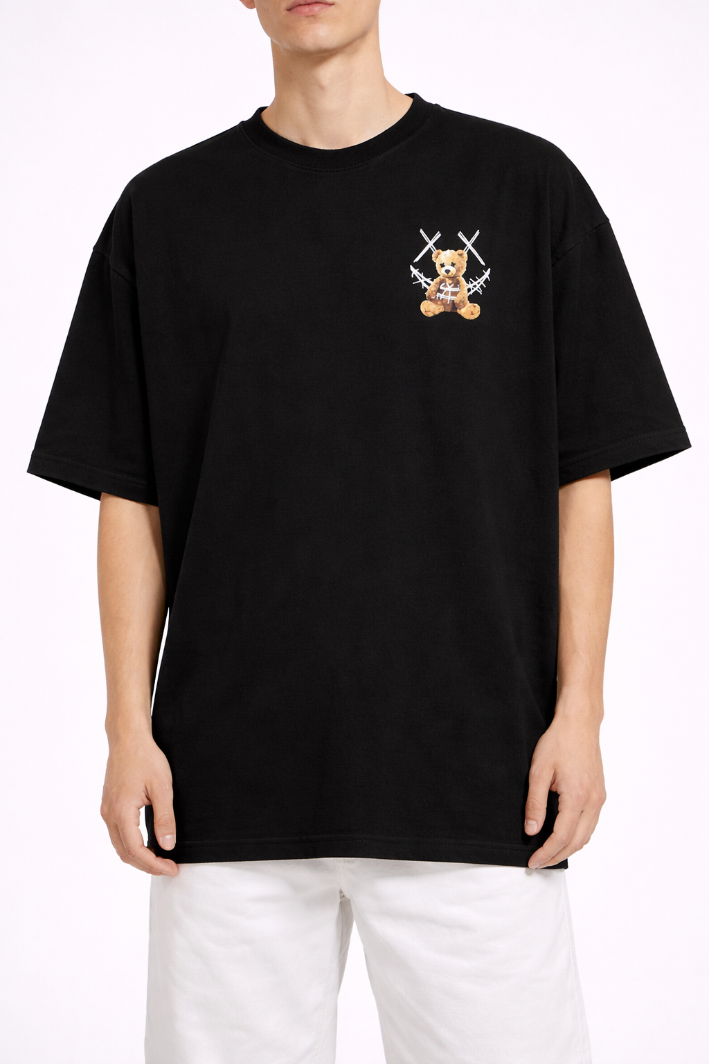Tricou Oversize Negru Bărbați – Bear Teddy Print Streetwear