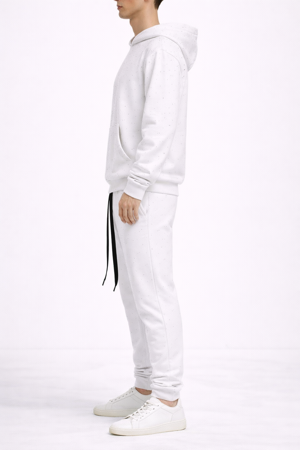 Trening Unisex Alb cu Pietre – Hanorac și Pantaloni Oversize Casual