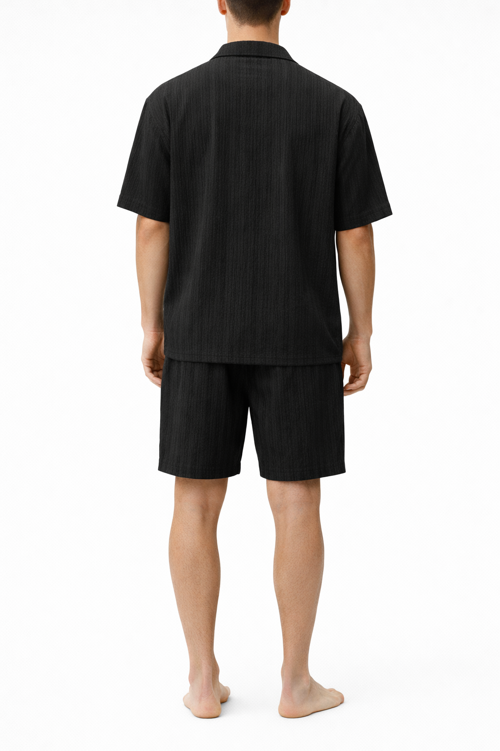 Compleu Bărbați Vară Cămașă și Pantaloni Scurți Casual Două Piese Crem sau Negru