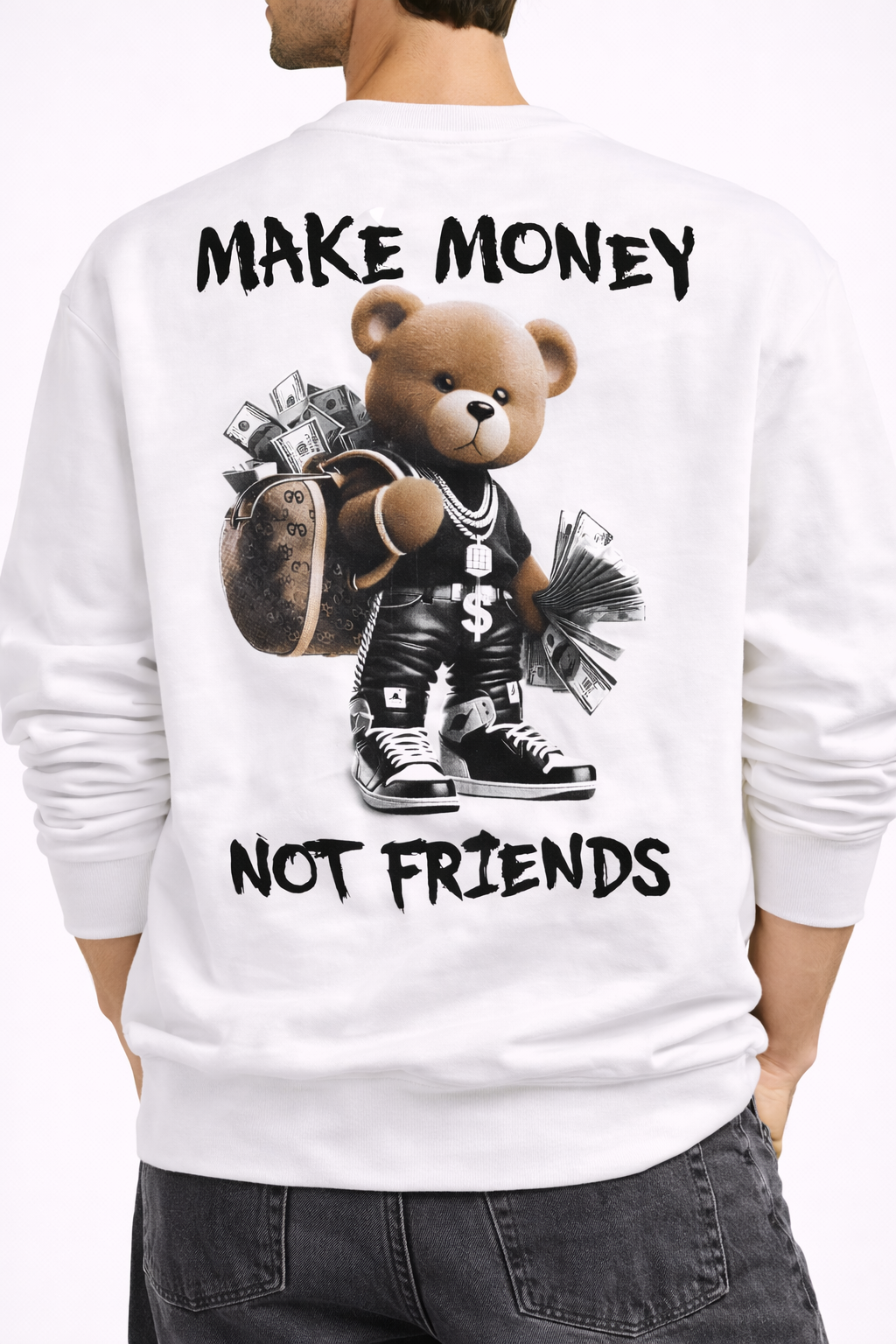 Bluză Oversize Bărbați Make Money Not Friends – Streetwear Alb, Negru