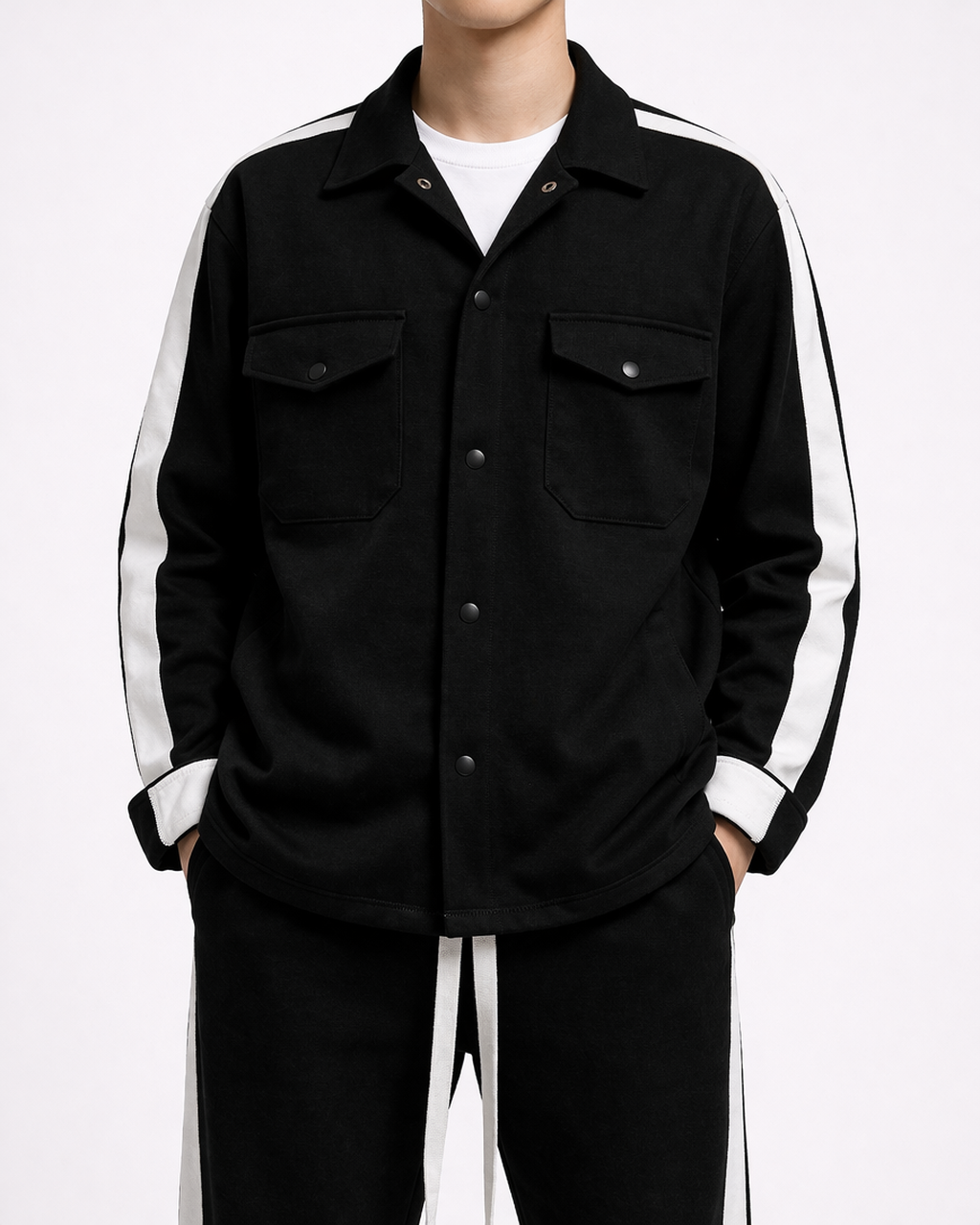 Set Unisex Sport Negru – Cămașă și Pantaloni Casual