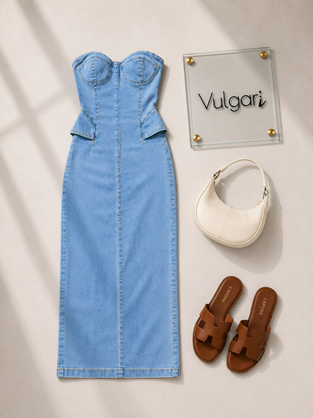 Rochie Lungă Damă din Denim Bleu, Fără Bretele, Croială Mulată, Elegantă de Vară