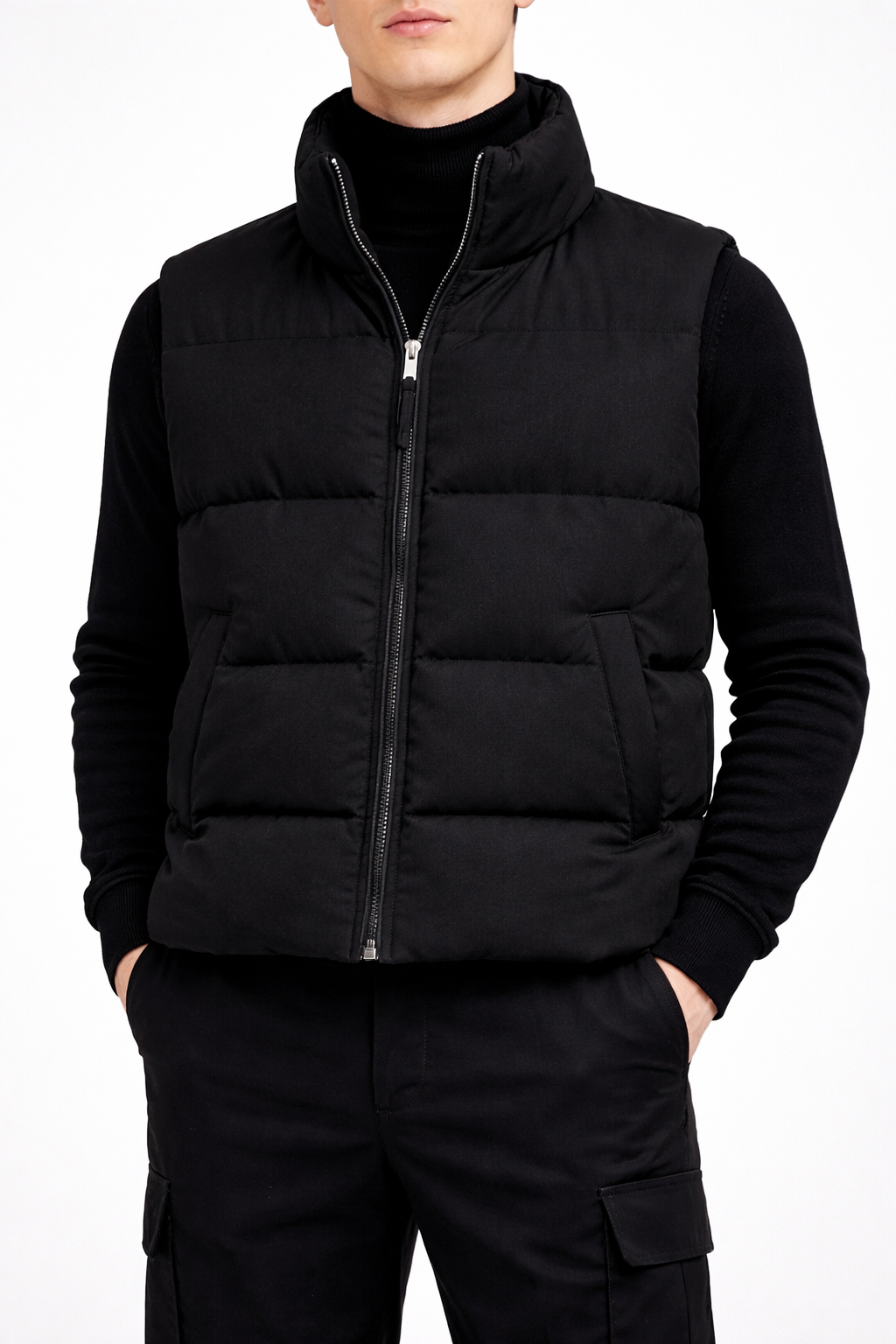 Vestă Matlasată Neagră Bărbați – Puffer Casual Streetwear