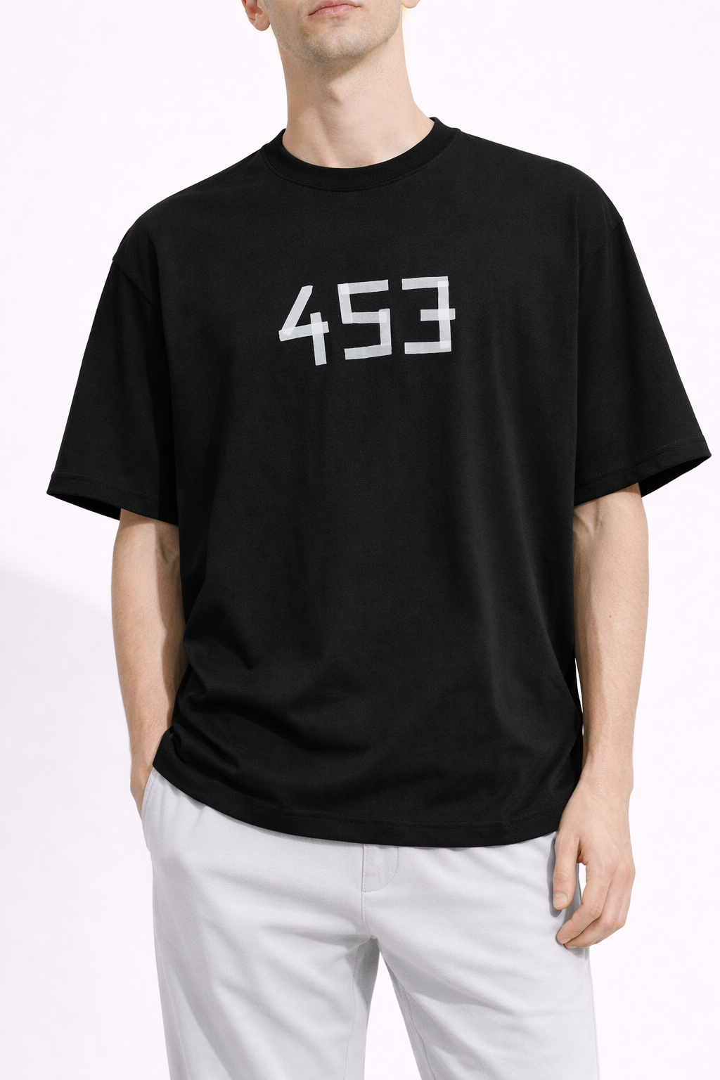 Tricou Negru 453 Print Bărbați – Streetwear Casual
