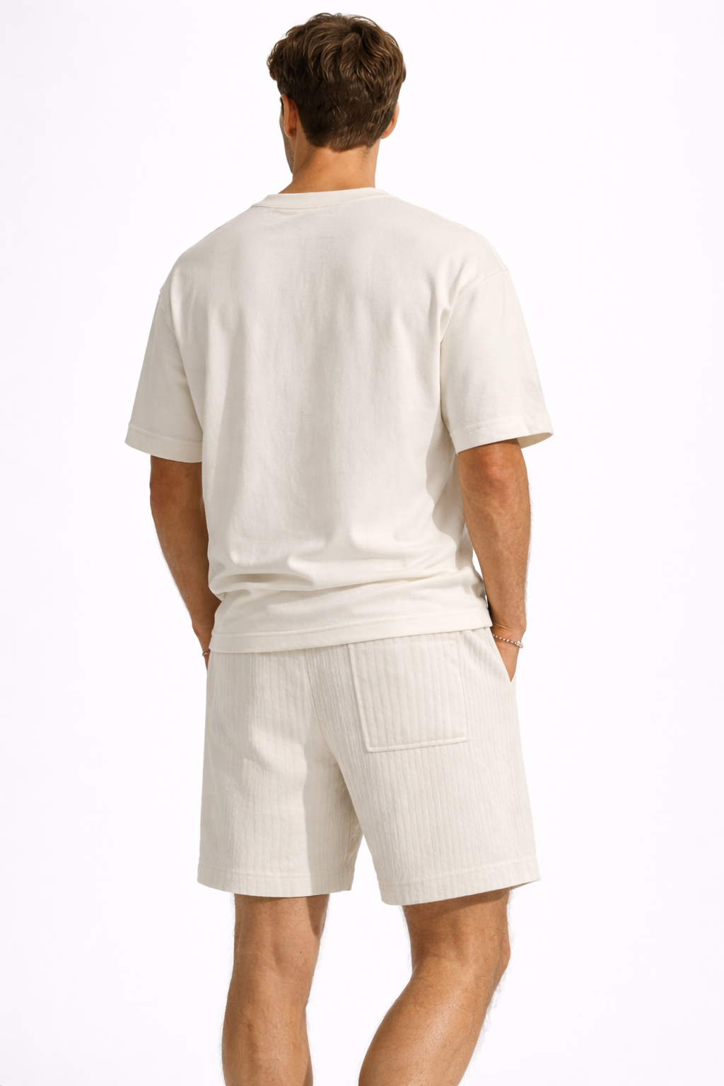 Compleu Bărbați Vară Tricou Oversize și Pantaloni Scurți Casual Două Piese Crem