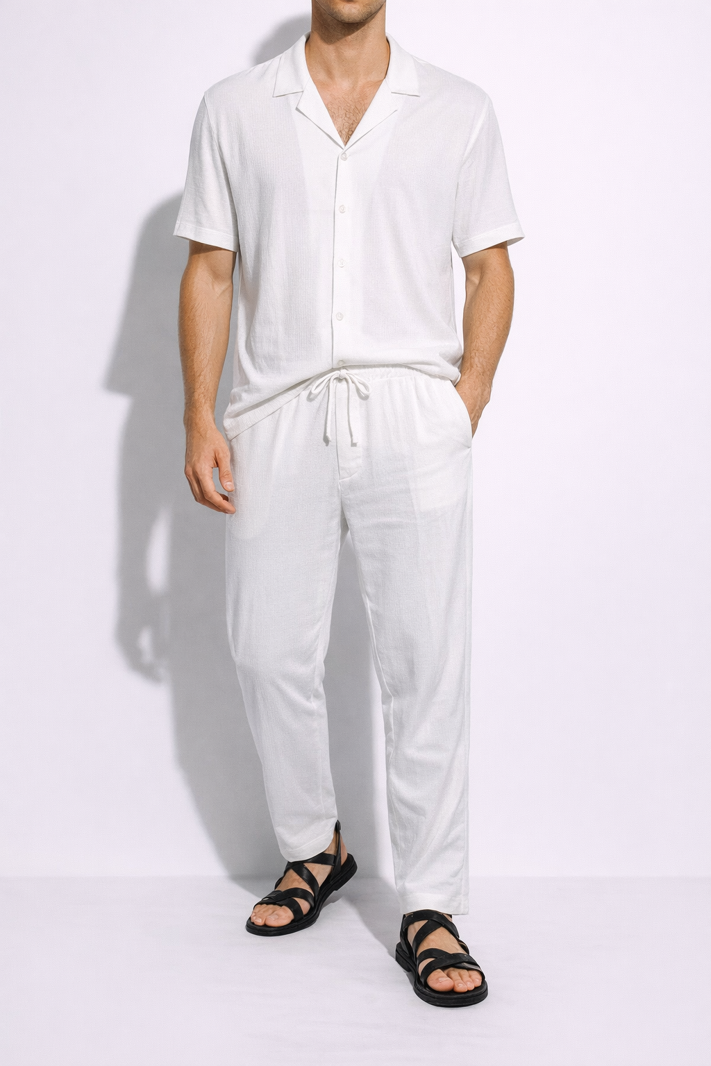 Compleu Elegant Alb Oversize Bărbați – Cămașă și Pantaloni Casual