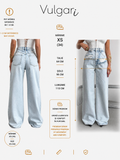 Blugi damă Wide Leg, talie înaltă, albastru deschis, design asimetric cu detalii distressed