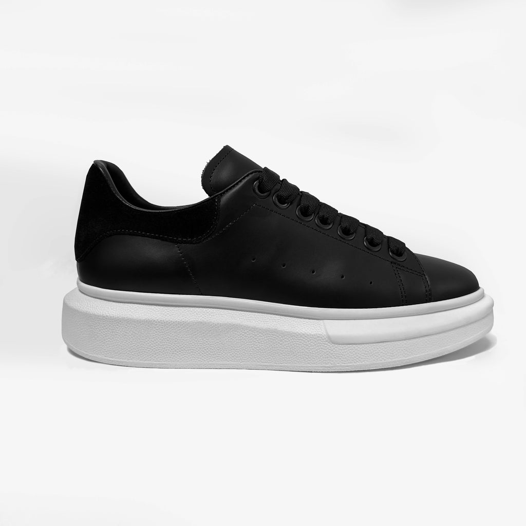 Sneakers Unisex din Piele Naturală Negri Talpă Albă Casual