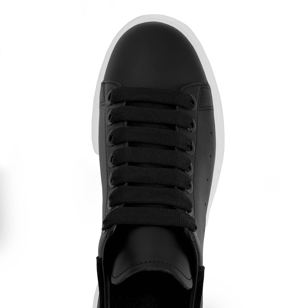 Sneakers Unisex din Piele Naturală Negri Talpă Albă Casual