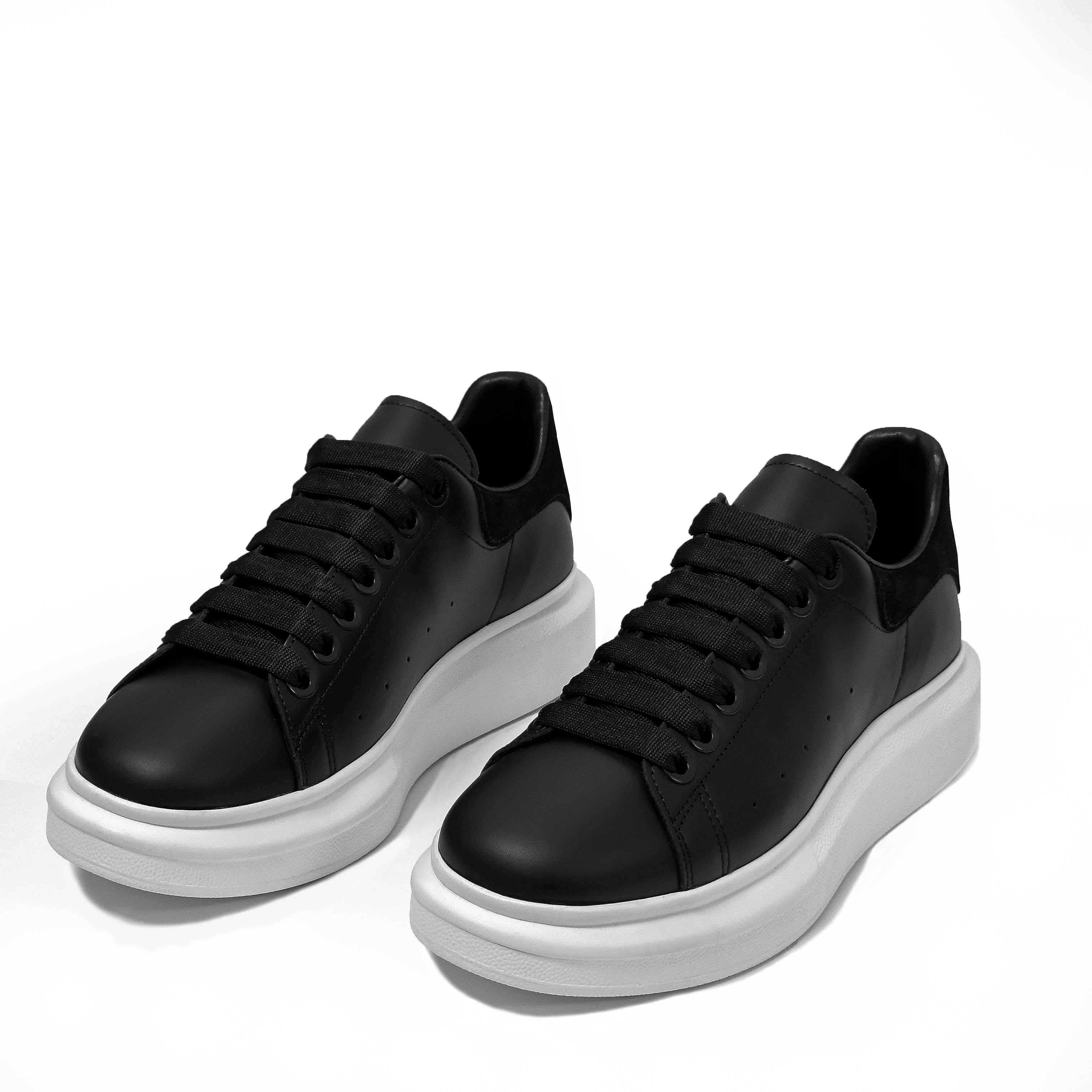 Sneakers Unisex din Piele Naturală Negri Talpă Albă Casual