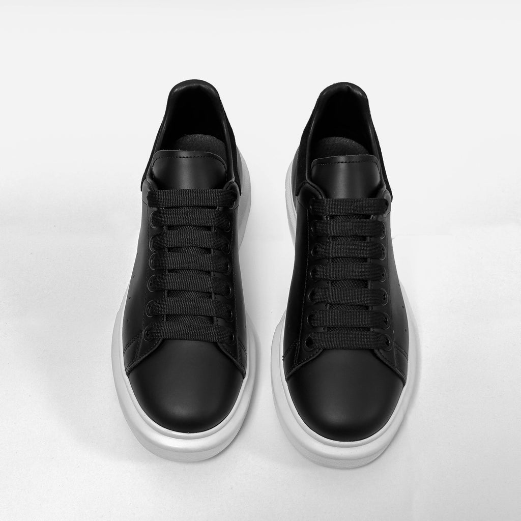 Sneakers Unisex din Piele Naturală Negri Talpă Albă Casual