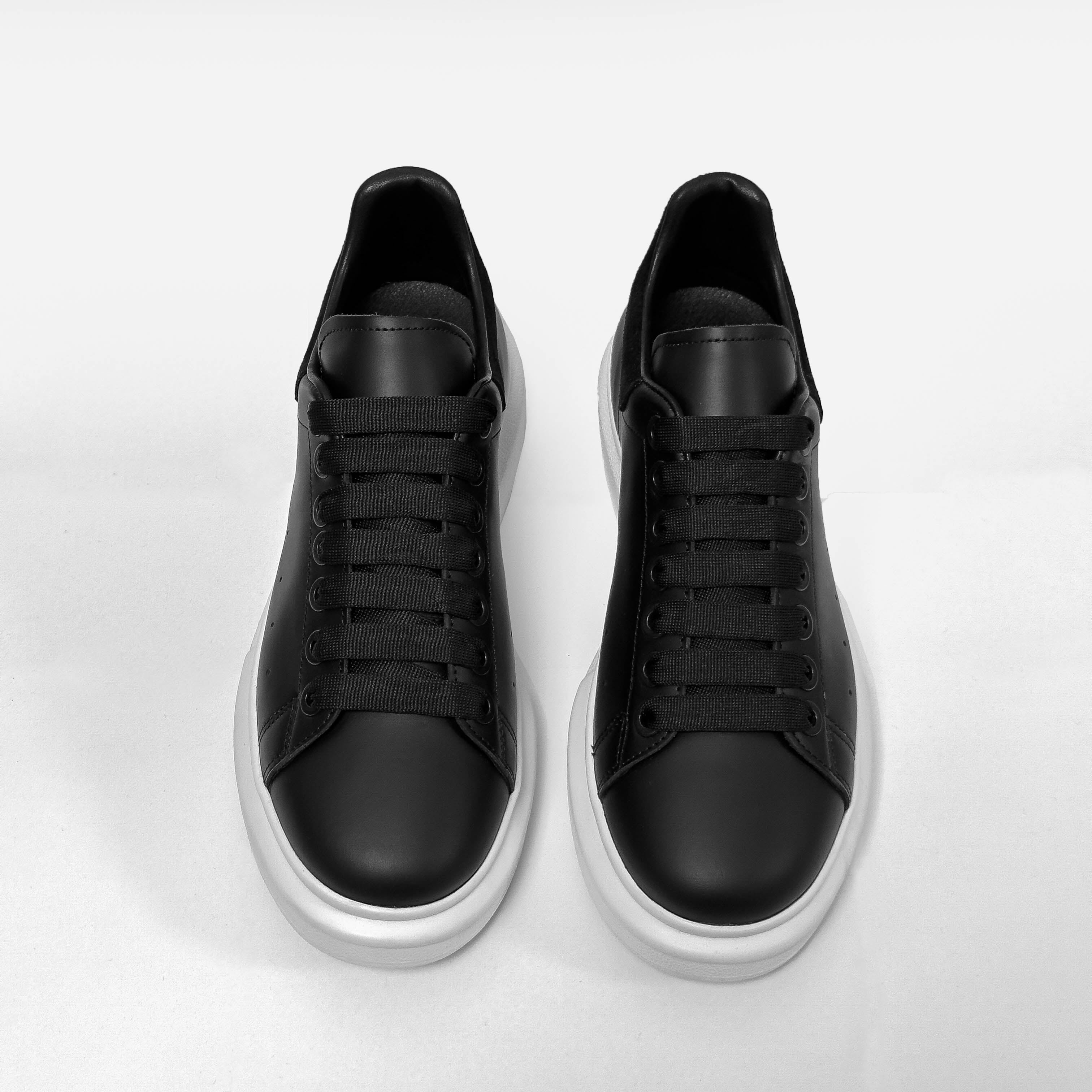 Sneakers Unisex din Piele Naturală Negri Talpă Albă Casual