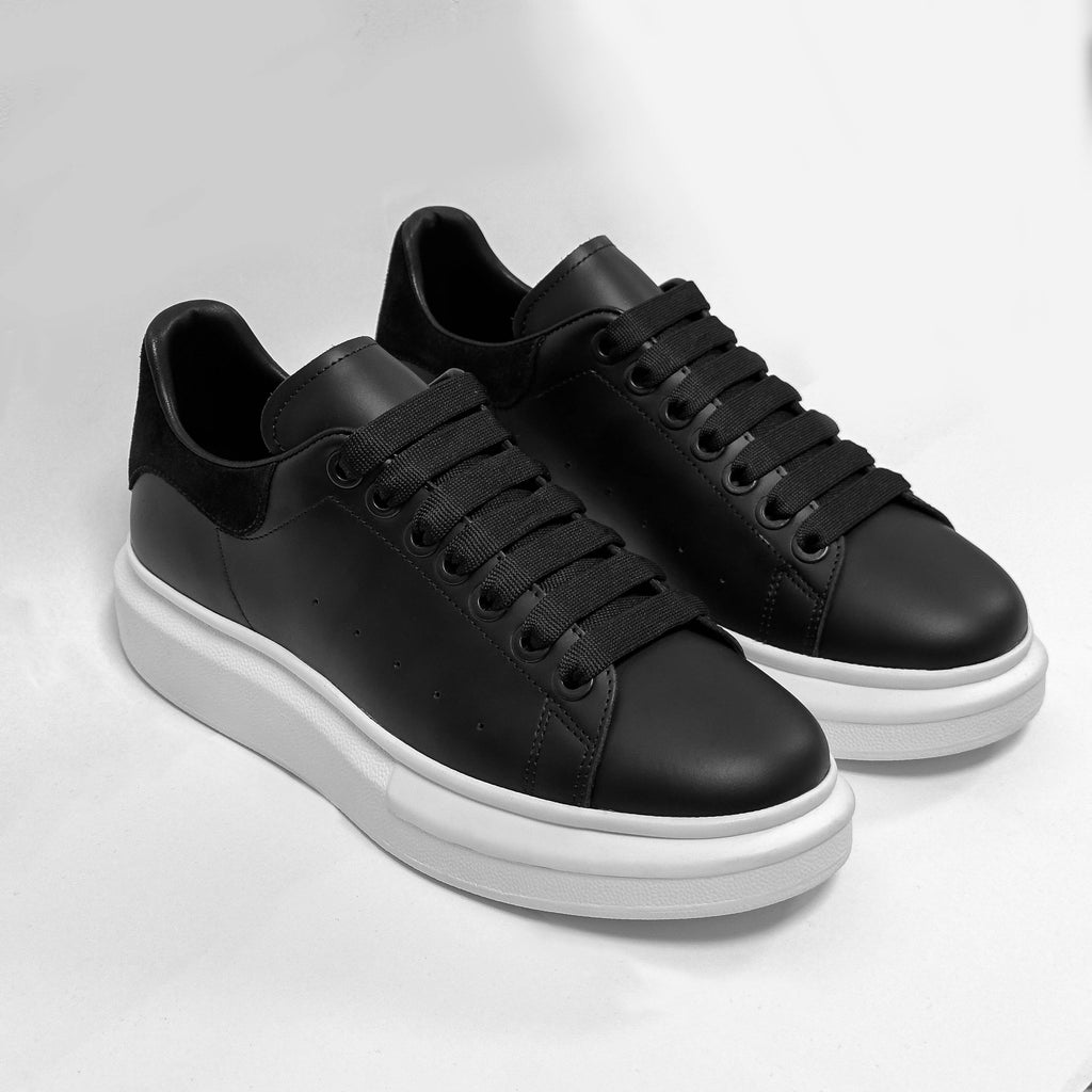 Sneakers Unisex din Piele Naturală Negri Talpă Albă Casual