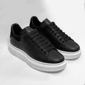 Sneakers Unisex din Piele Naturală Negri Talpă Albă Casual