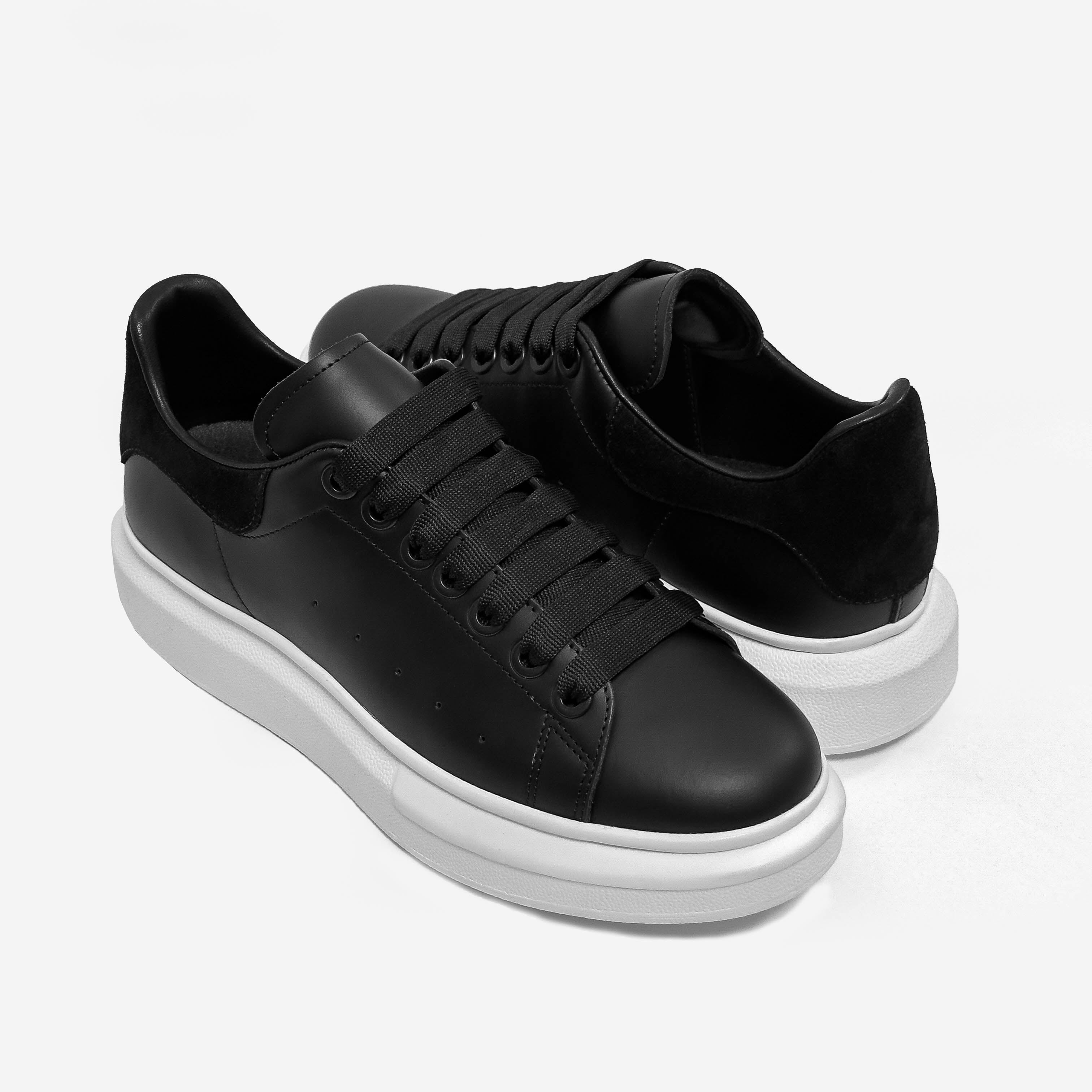 Sneakers Unisex din Piele Naturală Negri Talpă Albă Casual