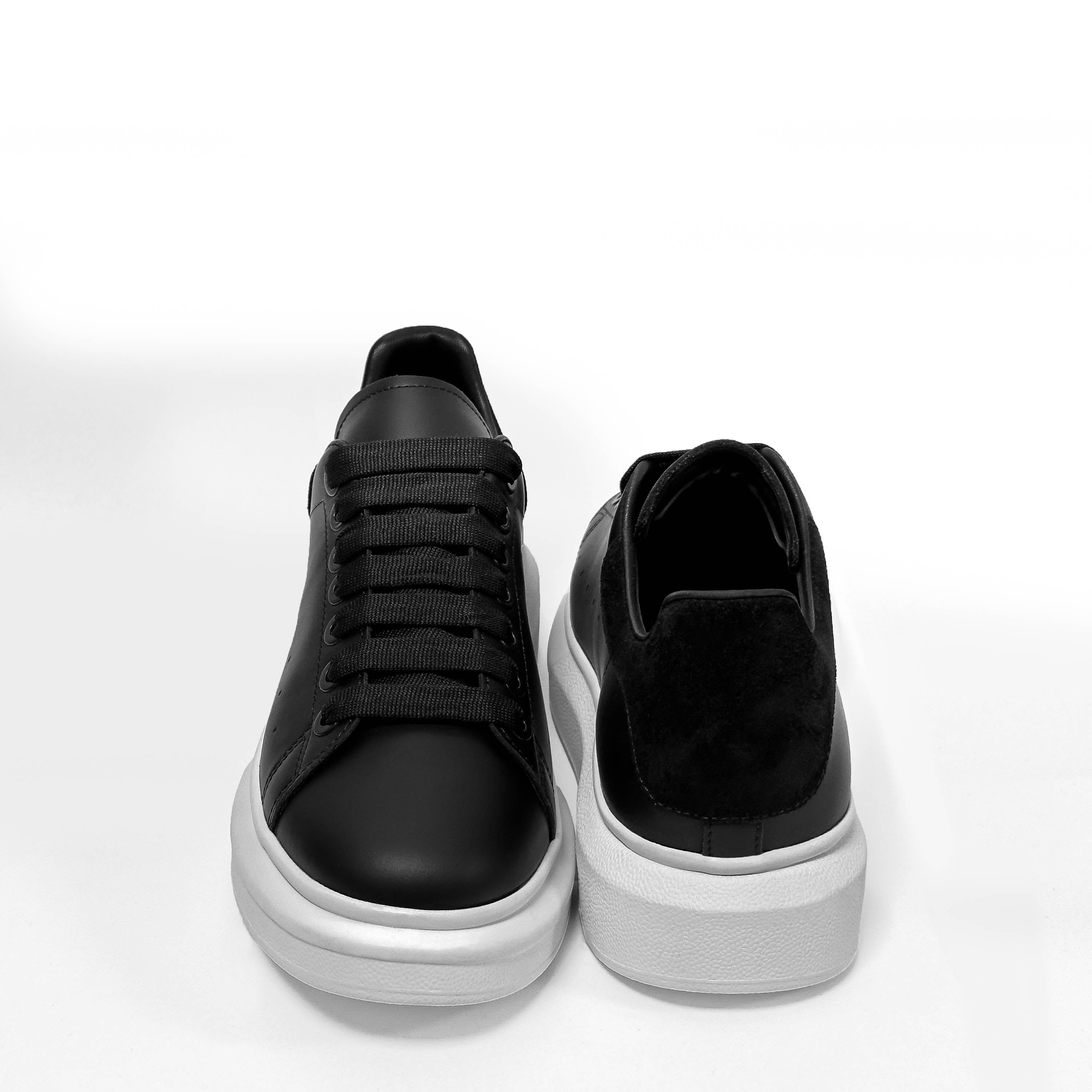 Sneakers Unisex din Piele Naturală Negri Talpă Albă Casual