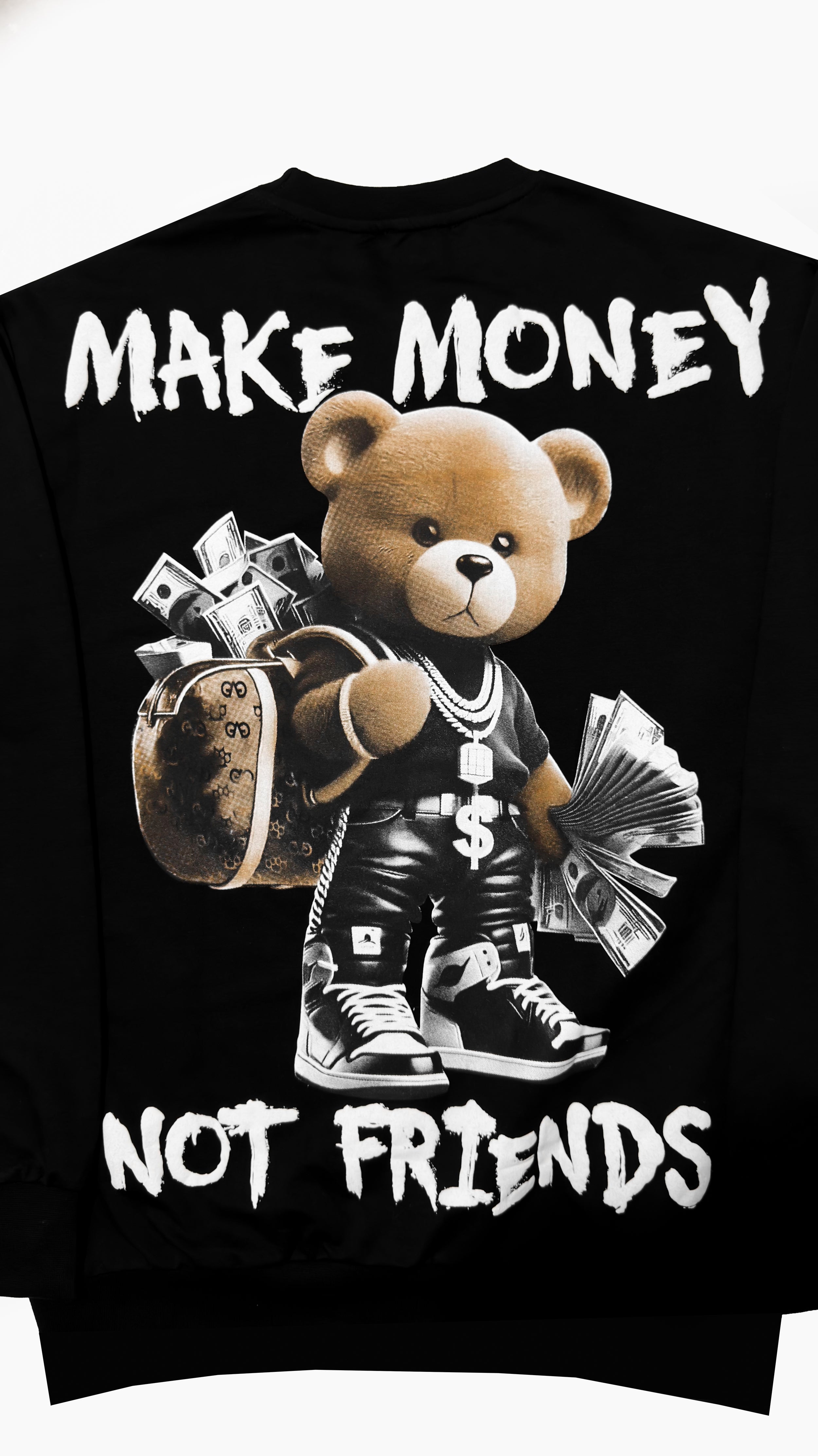 Bluză Oversize Bărbați Make Money Not Friends – Streetwear Alb, Negru