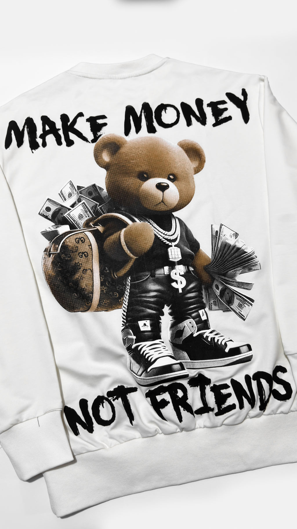 Bluză Oversize Bărbați Make Money Not Friends – Streetwear Alb, Negru