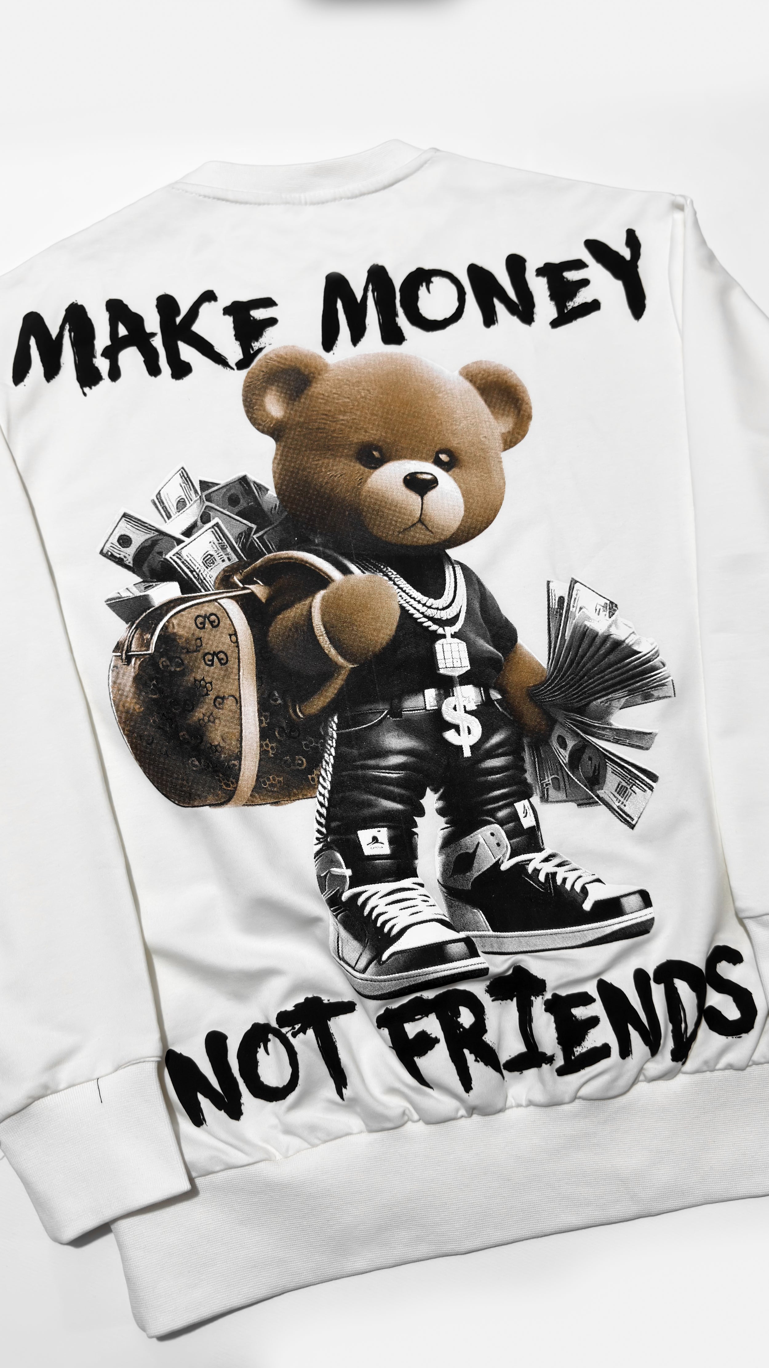 Bluză Oversize Bărbați Make Money Not Friends – Streetwear Alb, Negru
