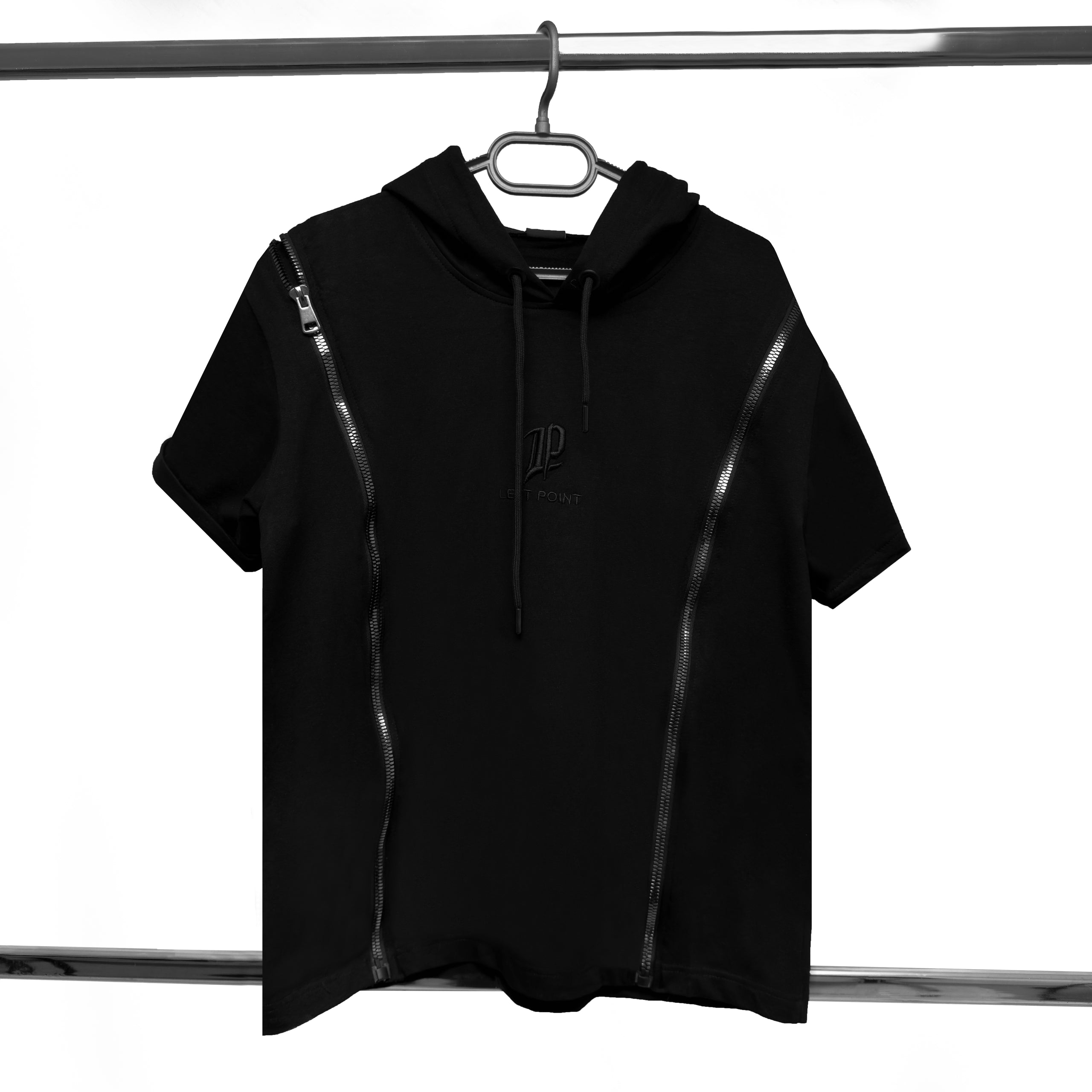 Tricou Negru cu Fermoar și Glugă Bărbați – Zipper Casual