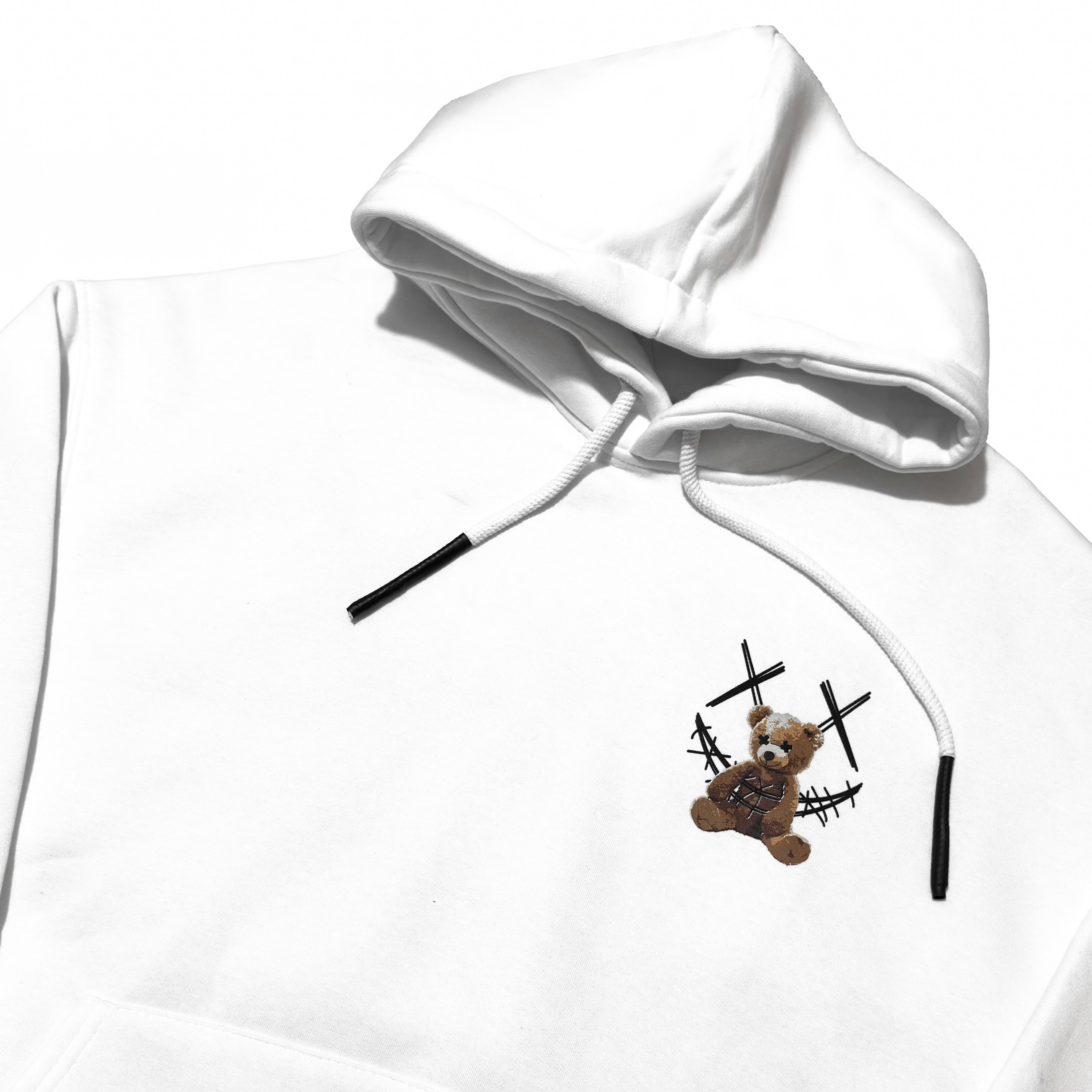 Hanorac Oversize Alb Bărbați – Bear Teddy Print Streetwear