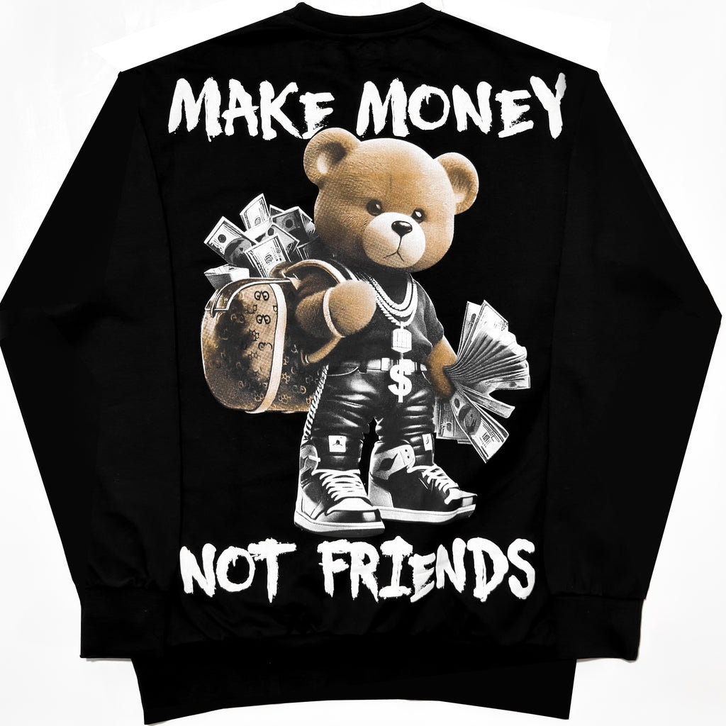Bluză Oversize Bărbați Make Money Not Friends – Streetwear Alb, Negru