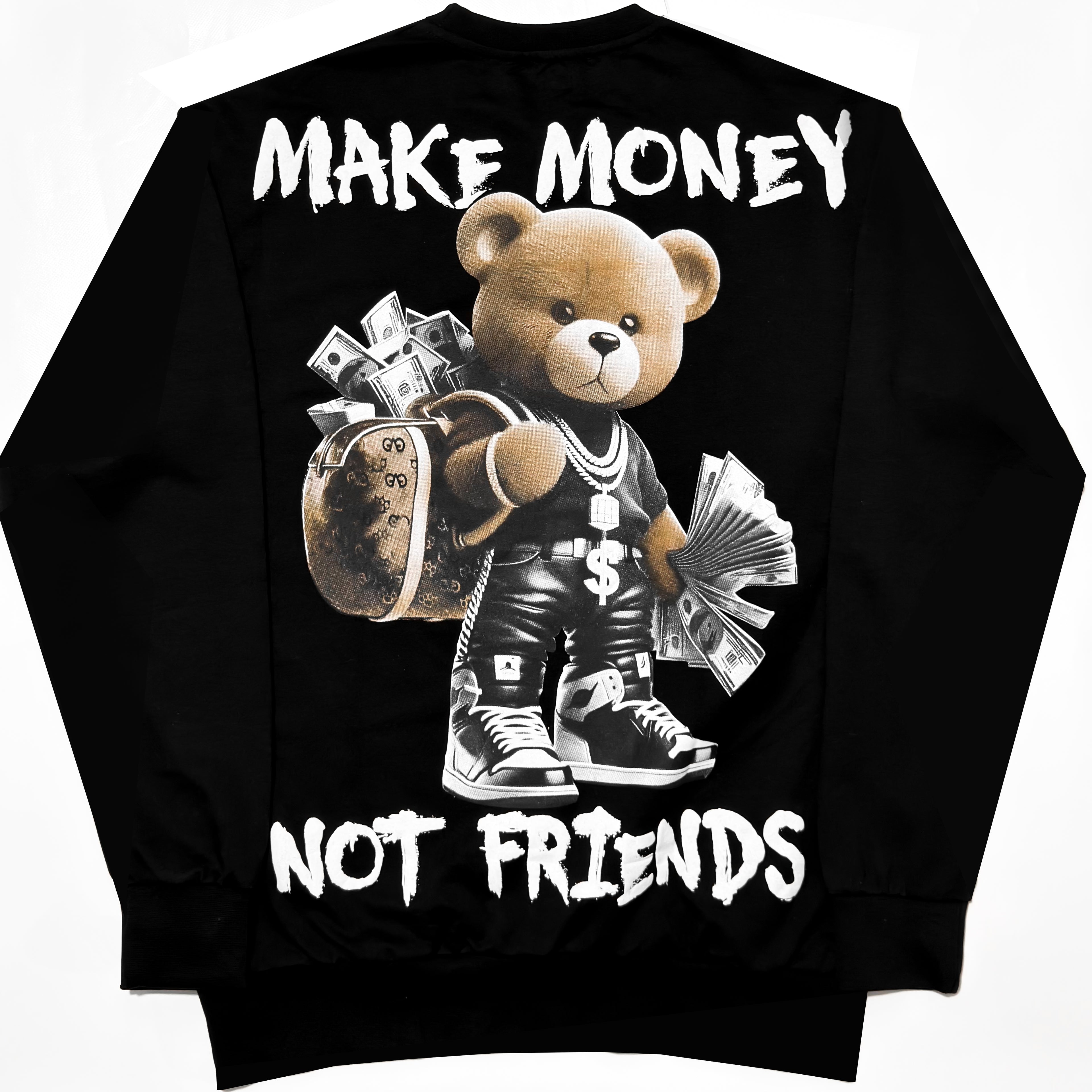 Bluză Oversize Bărbați Make Money Not Friends – Streetwear Alb, Negru