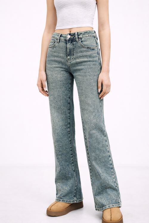 Blugi Damă Bootcut cu Pietricele – Jeans Casual