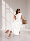Rochie Midi Bleu Sky – Croială Fluidă & Talie Evidențiată