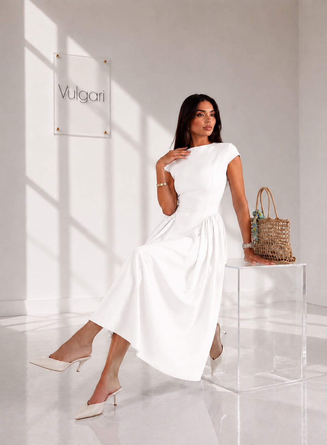 Rochie Midi Bleu Sky – Croială Fluidă & Talie Evidențiată