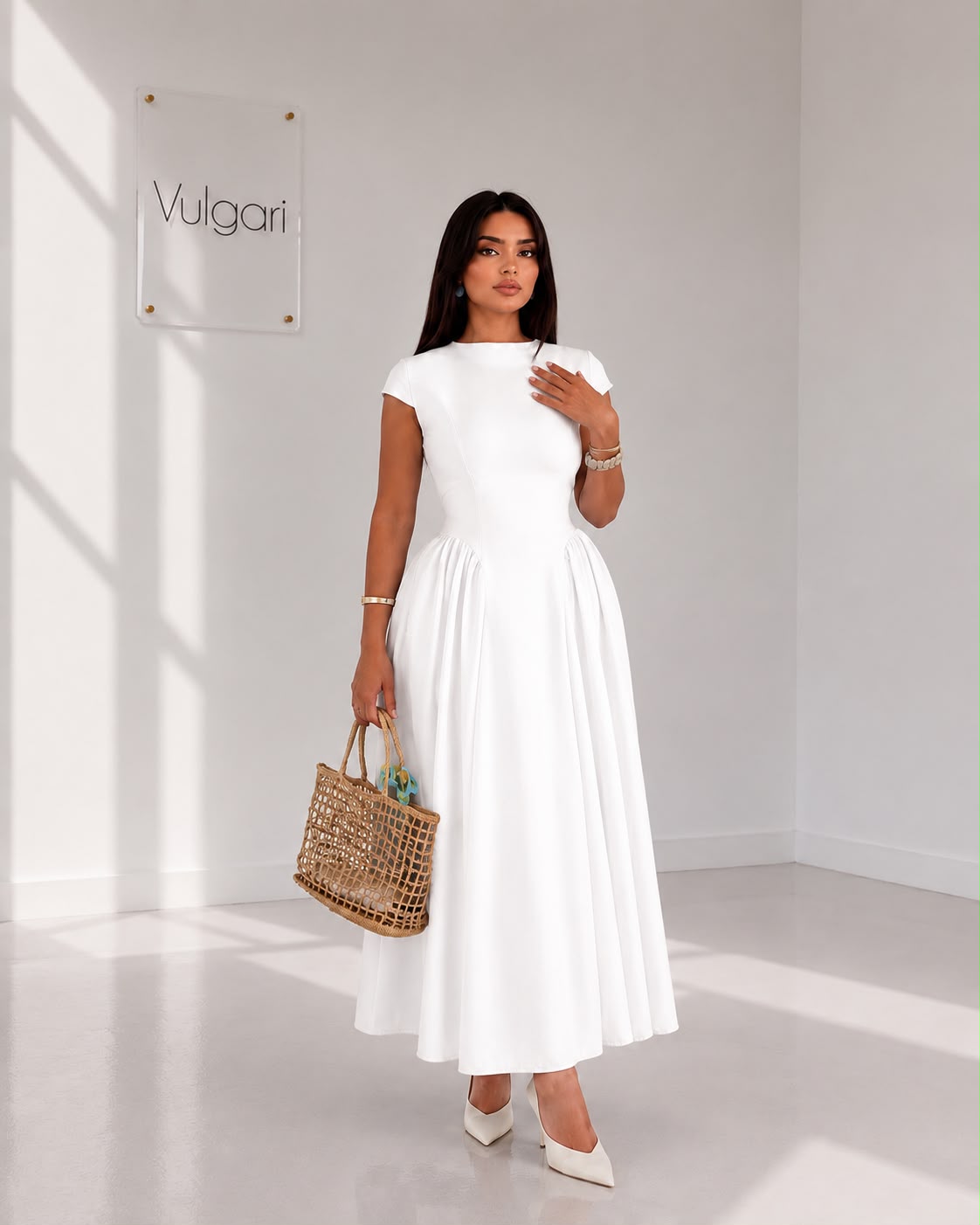 Rochie Midi Bleu Sky – Croială Fluidă & Talie Evidențiată