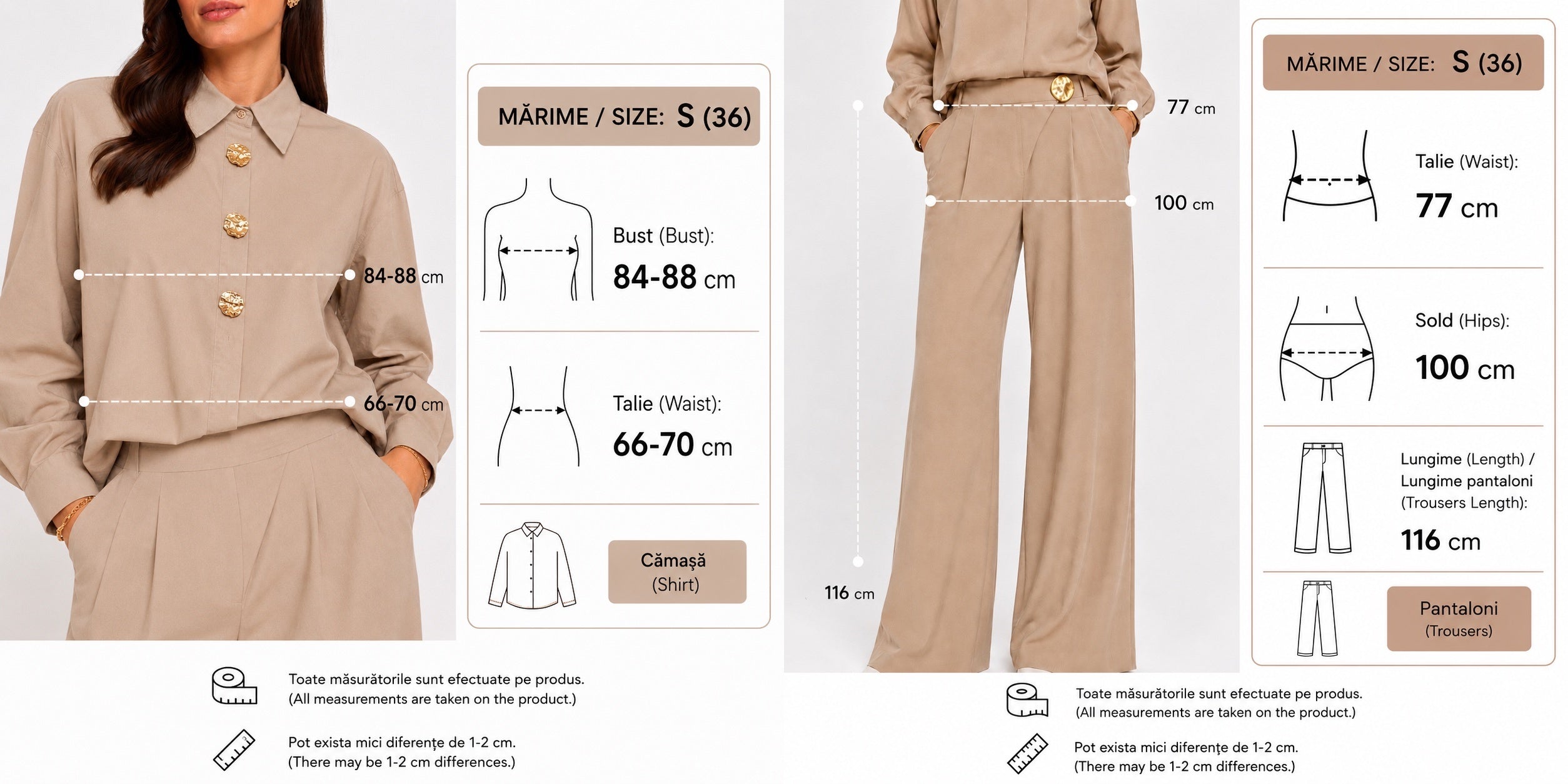Set damă elegant cămașă și pantaloni palazzo, talie înaltă, croi larg, office, casual chic, premium