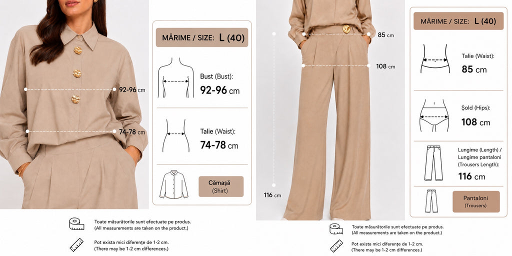 Set damă elegant cămașă și pantaloni palazzo, talie înaltă, croi larg, office, casual chic, premium