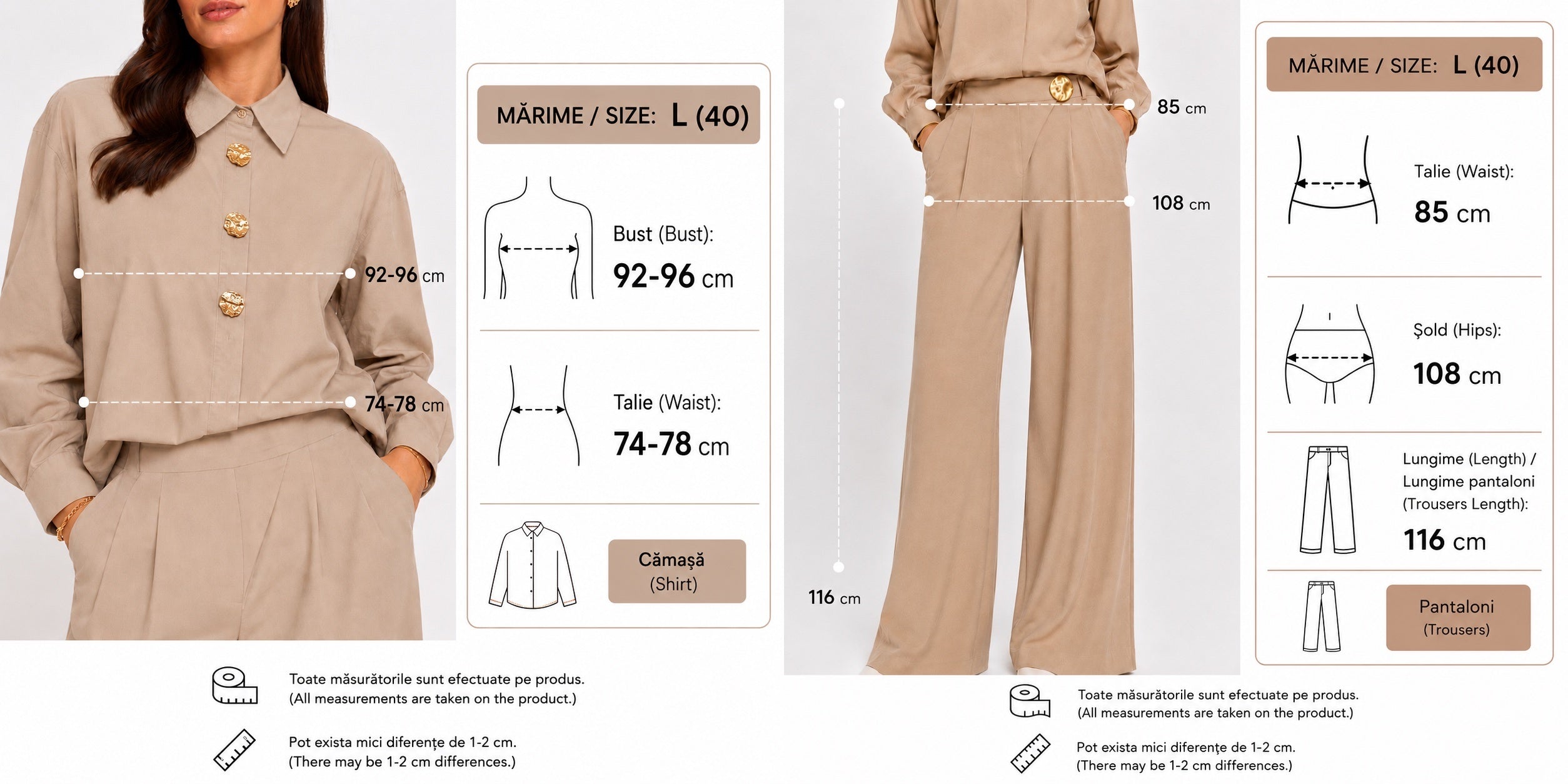 Set damă elegant cămașă și pantaloni palazzo, talie înaltă, croi larg, office, casual chic, premium